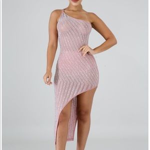 Embellished asymmetrical cocktail midi dress